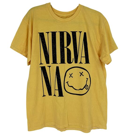 Officially Licensed Nirvana Nevermind Smiley Grunge Tee Yellow Large - Picture 1 of 5